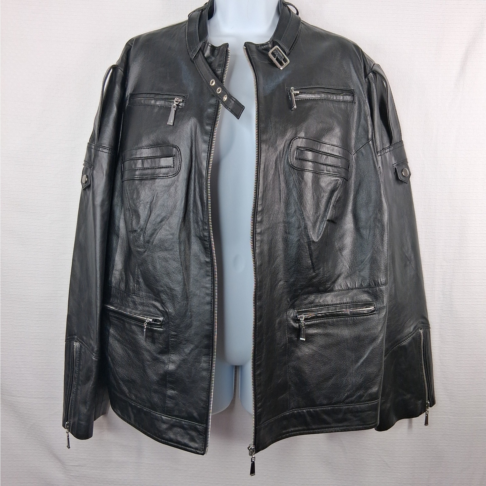 Jessica London Black Leather Moto Jacket Coat Women's 20 Motorcycle Biker